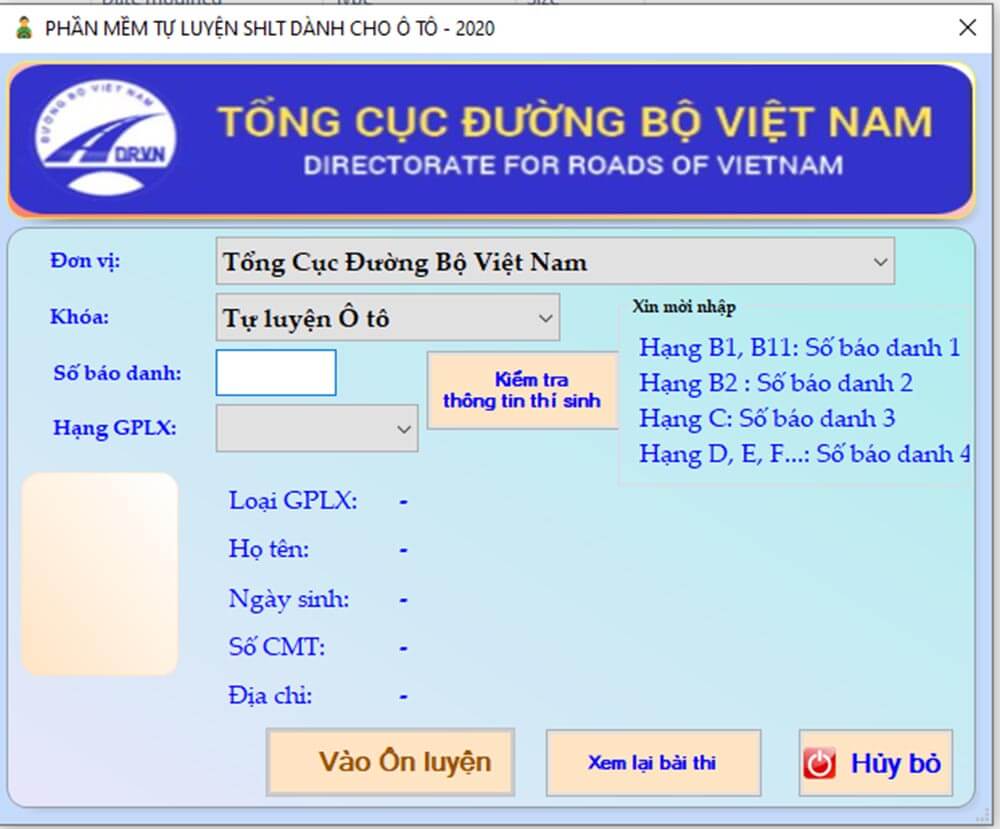 Phần mềm ôn thi của Tổng cục Đường bộ Việt Nam